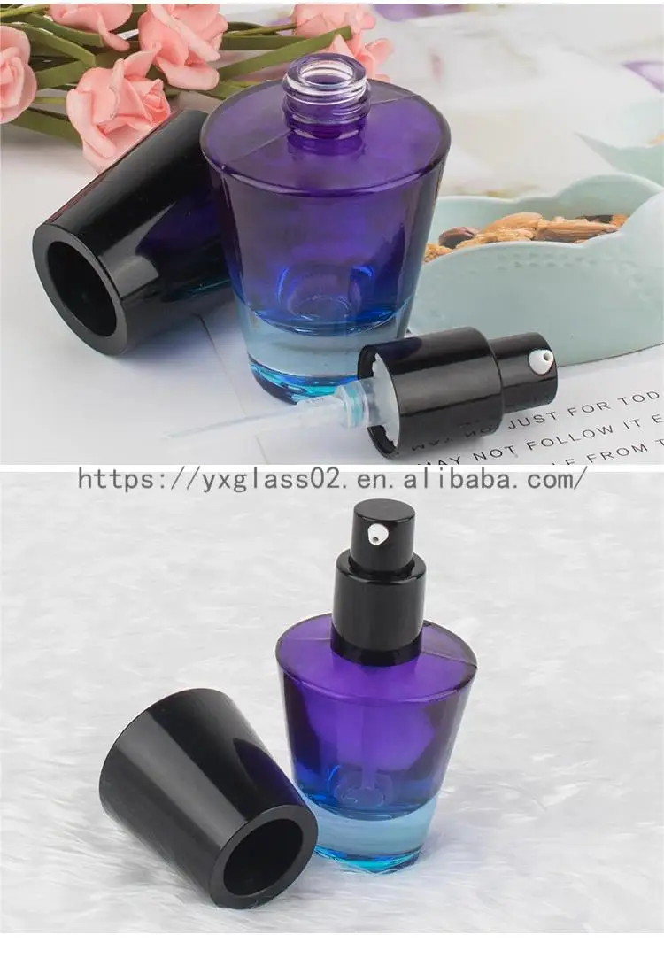 product luxury empty thick bottom 30ml gradient glass serum bottle packaging glass pump cosmetic with black lid for packaging container-10