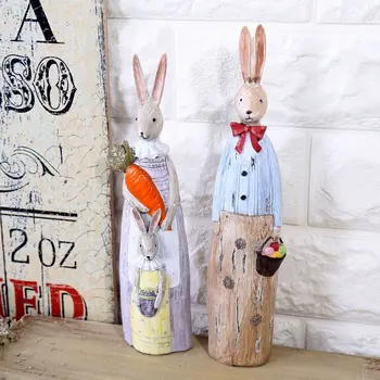 small lovely lovers resin rabbit vintage creatine wood carving art and craft gifts for room decoration
