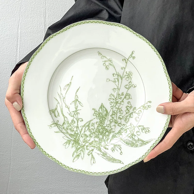 Vintage Lily of the Valley Tableware Plate Wedding Home Use 10.5 Inch Round Luxury White Porcelain Plates