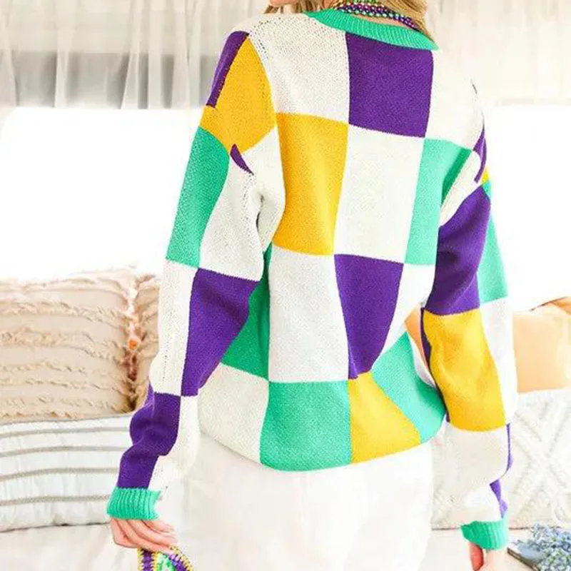 color block mardi gras sweater