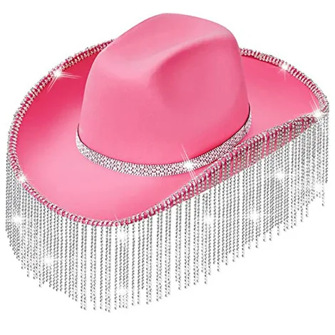 12cm Rhinestone Tassel Cowboy Hat Rave Party Jazz Personalized Jazz Pink  Cowgirl Cowboy Hat