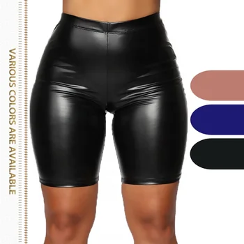 Summer slit leggings PU leather shorts Black biker shorts bodycon women nightclub shorts with new trouser women's pants bale