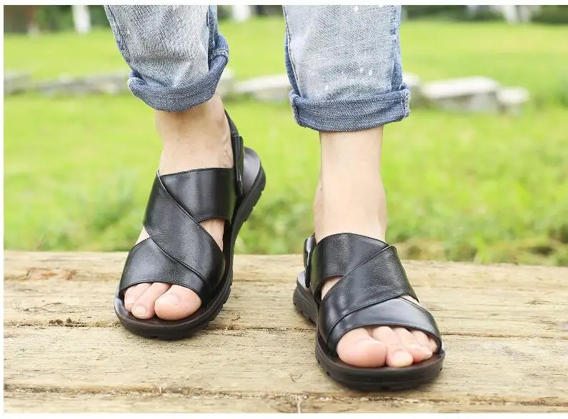 Wholesale Sandals Men's Leather High-quality Beach Shoes Men's Thick ...