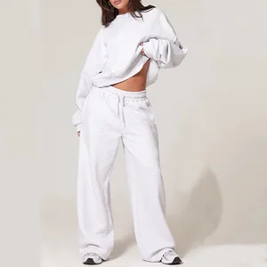 High Quality OEM R Neck Puff Printed Blank Vintage Sportswear 2pcs Workout Winter New Activewear Cotton Ladies Set