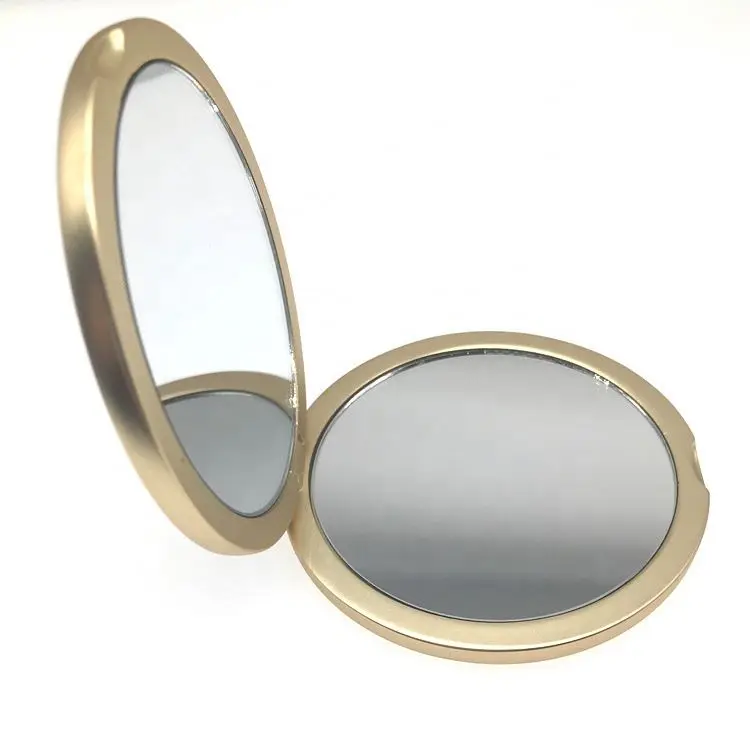 Factory Supply Customized Logo Right-angle Side  Plain Metal Matte Pocket Mirror Foldable Double-Sided Makeup Mirror