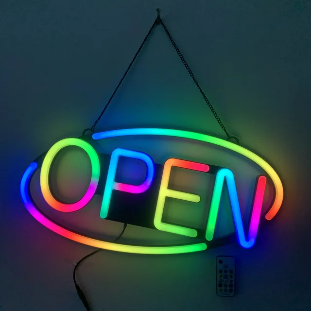 工厂批发价格畅销定制室内室外全彩rgb电子led霓虹灯开放式标牌套件