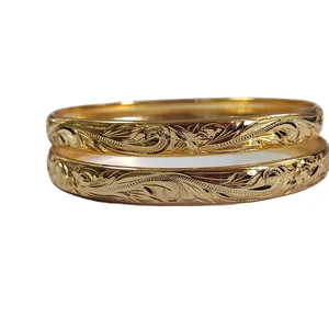 Handmade Engraving Hawaiian Plumeria Bangle Bracelet Small Moq 925 Sterling Silver Gold Plated 8mm Bracelet Bangle