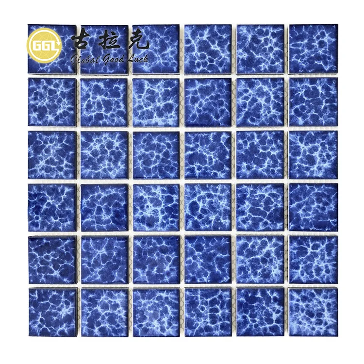 Glazed Ice Crack Mosaic Ceramic Blue Square Shape Mosaic Tiles For Wall Decor