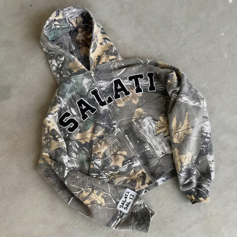 SALATI Custom Luxury Embroidery Streetwear Fleece Blank Vintage Oversized Faded Distressed Zip up Hoodie Streetwear gallery 7