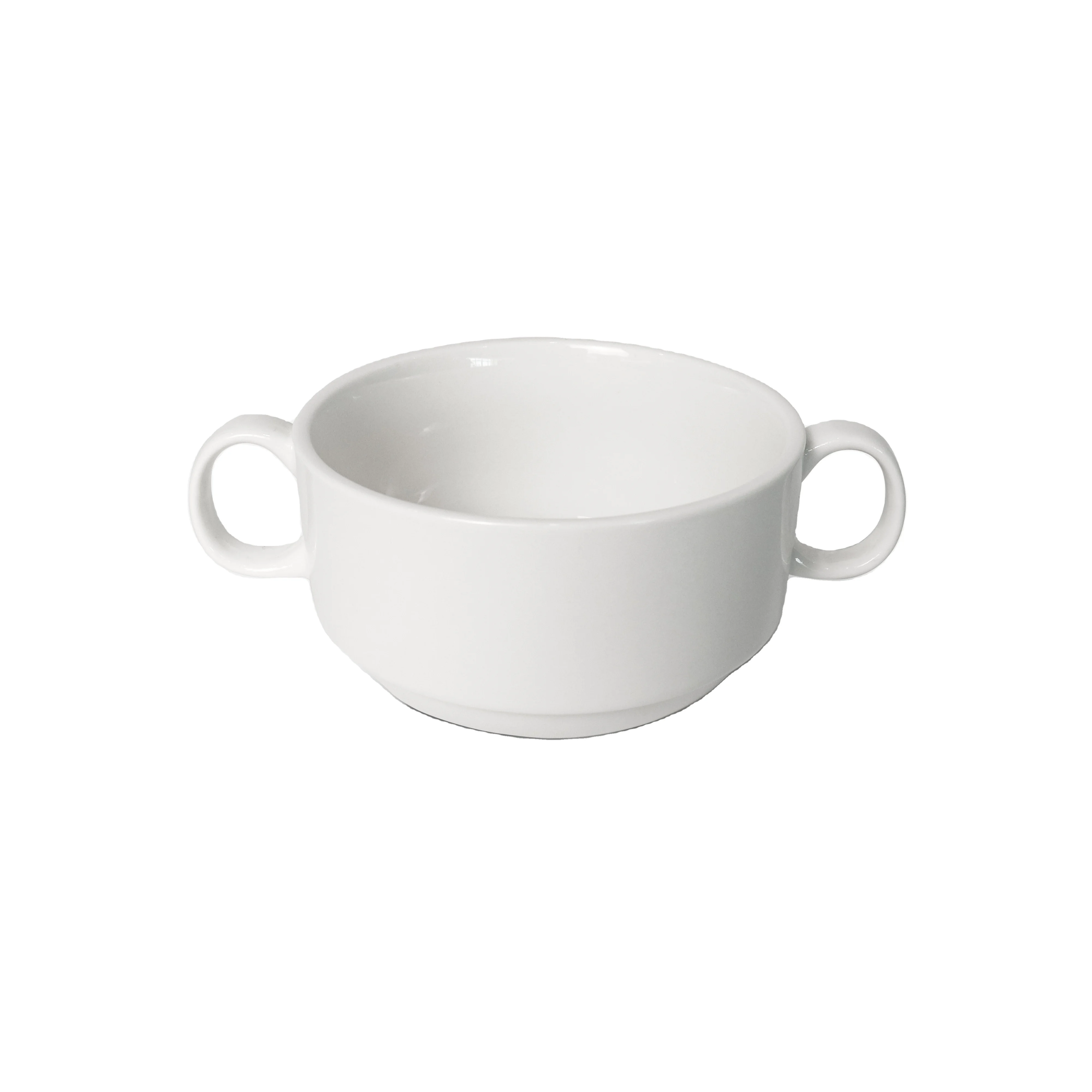 Jinbaichuan New Arrival Tableware Porcelain Cereal Bowl Ceramic Soup Bowl With Two Handle
