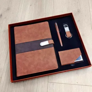 Custom Logo PU Leather Hardcover Journal Notebook Luxury Business Thermal Binding Promotional Gift Sets