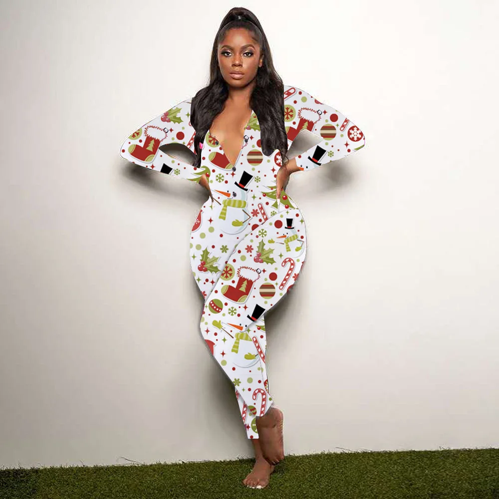 Christmas Onesie Women's Pajama Romper Long Sleeve Wholesale