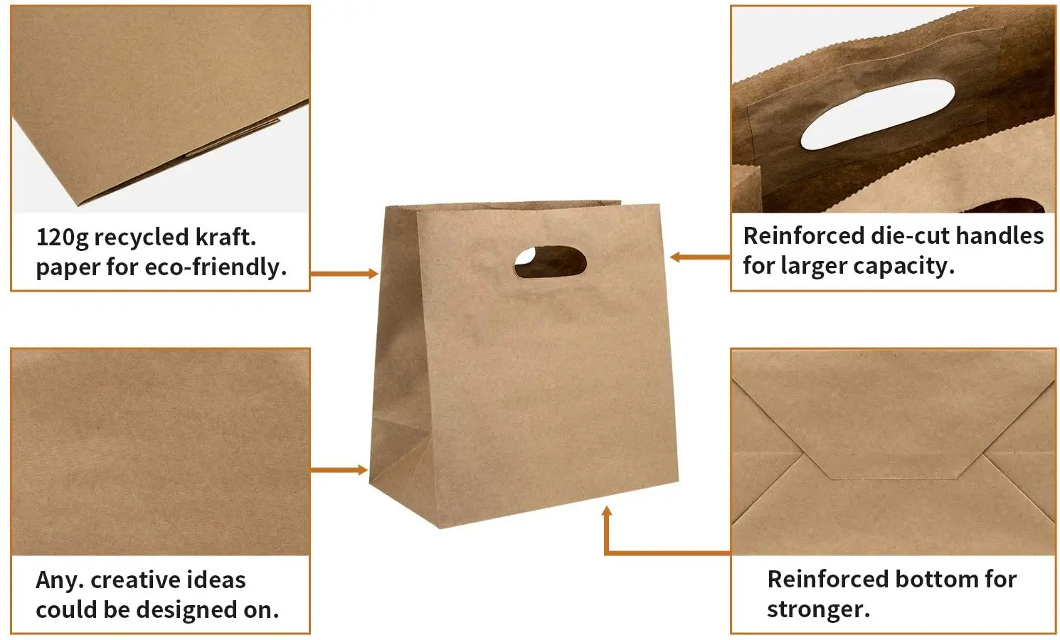 Custom Wholesale Kraft Paper Takeaway Die Cut Handle Paper Bag For Fast