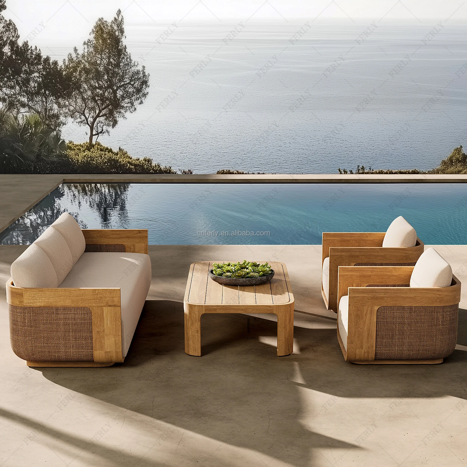 Pool Rattan Teak Wooden Designer Pool Rattan Chaise Lounge Patio Outdoor Furniture ...