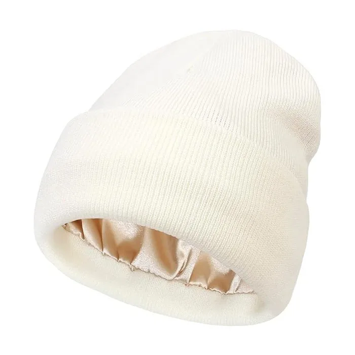 Customized Cuffed Satin Lined Beanie For Women Satin Linned Beanie Hat ...