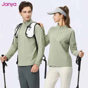 Janya Men Long Sleeve Quick Dry Training T-Shirt Breathable Half Zipper Stand Collar Sports Tee Casual Fitness Gym Running Tops