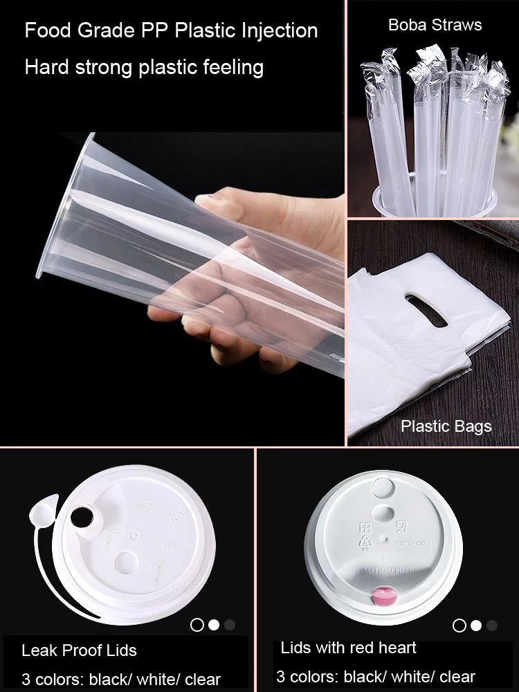 Custom Logo Full Black Plastic PP Hard Cups Boba Pearl Milk Bubble Tea ...