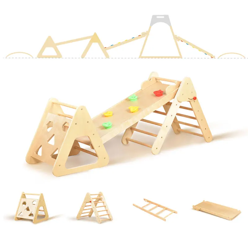 Kids Wooden Climbing Frame Triangle Pikler Climbing Equipment For Toddlers Indoor Playground Set