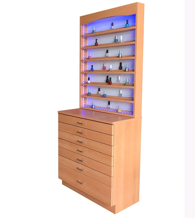 Standing LED Light Nail Polish Display Cabinet for Salon