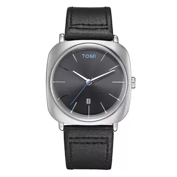 TOMI Business Quartz Watch, 42mm Alloy Case, Leather Band, Day