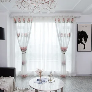 Fancy Floral Design Embroidered Sheer Curtain 100%Polyester Sheer Fabric Ready Made Luxury Curtain