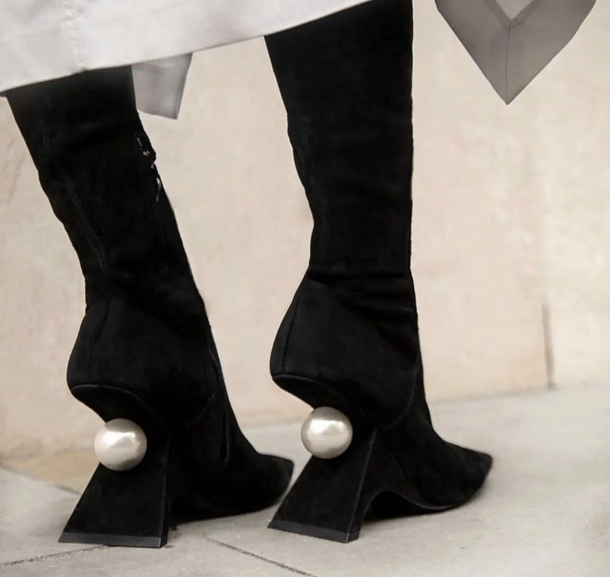 Winter Women Strange Heel Pearl Shoes Point Toe Fashionable Ladies Black Short Ankle Boots - Image 6