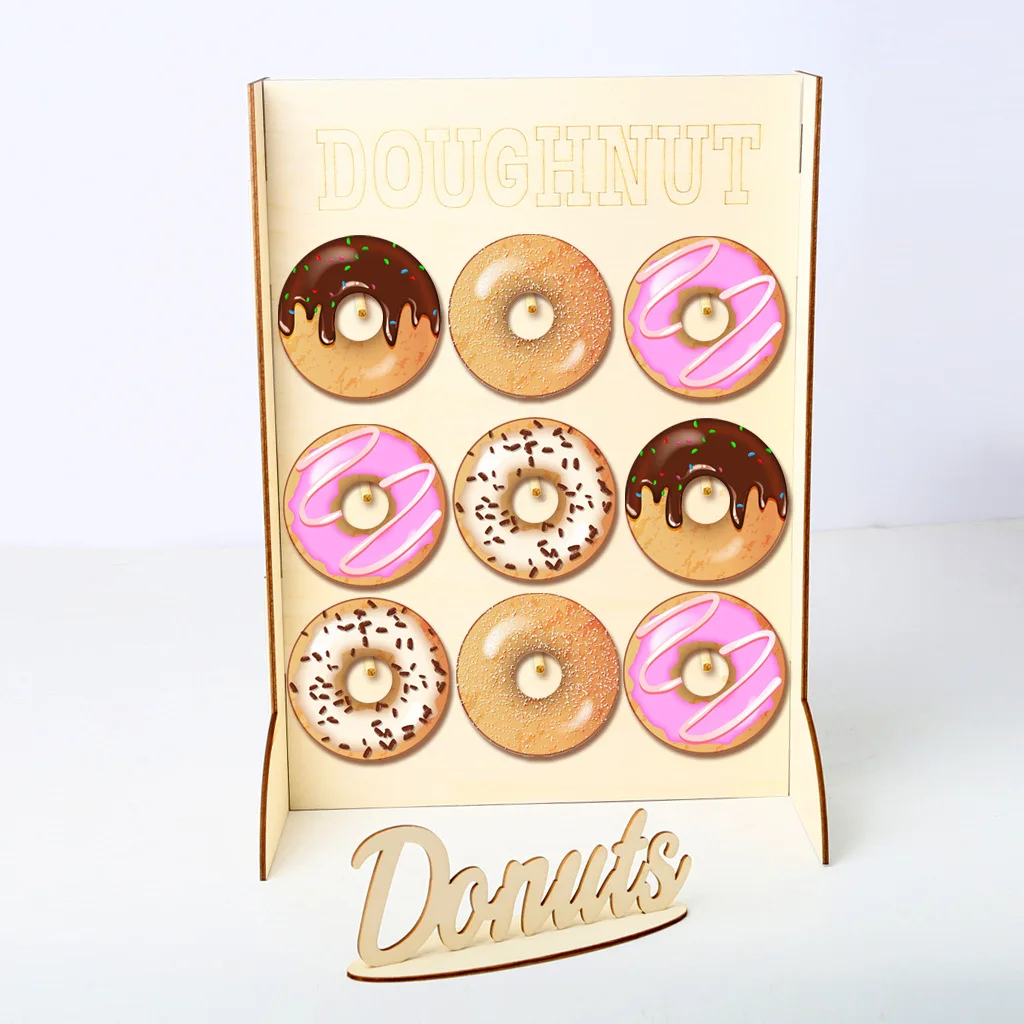 Soporte Para Donuts De Madera - Set De 2 Expositores Para 9 Rosquillas, Fácil Montaje, Para Bodas Y Fiestas (Rectángulo)