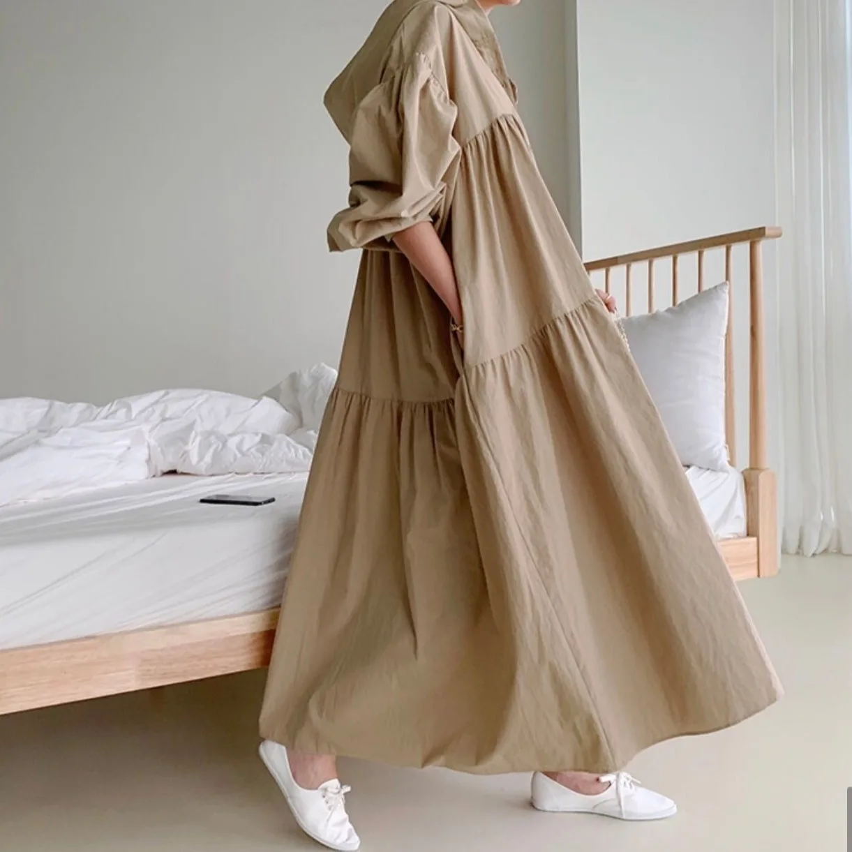 Boutique Wholesale Korean Style Fashion Solid Color Cotton Wild Long Sleeve Hooded Spring New 2026 Women's Dress Boutique Wholesale Korean Style Fashion Solid Color Cotton Wild Long Sleeve Hooded Spring New 2026 Women's Dress