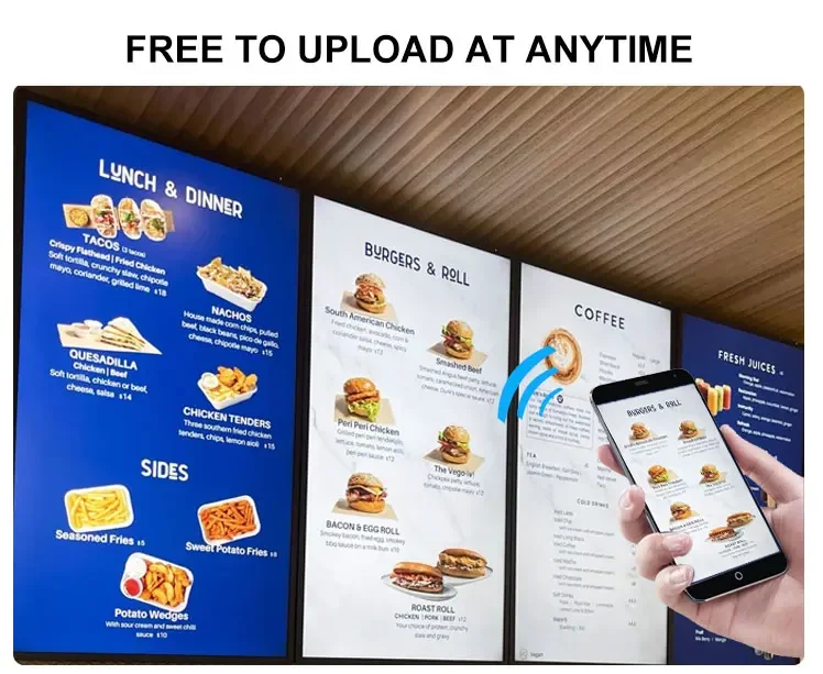 Ceiling Hanging 32 43 50 and 55 Inch Menu Board LCD Display Advertising Screens for Restaurant Digital Menus