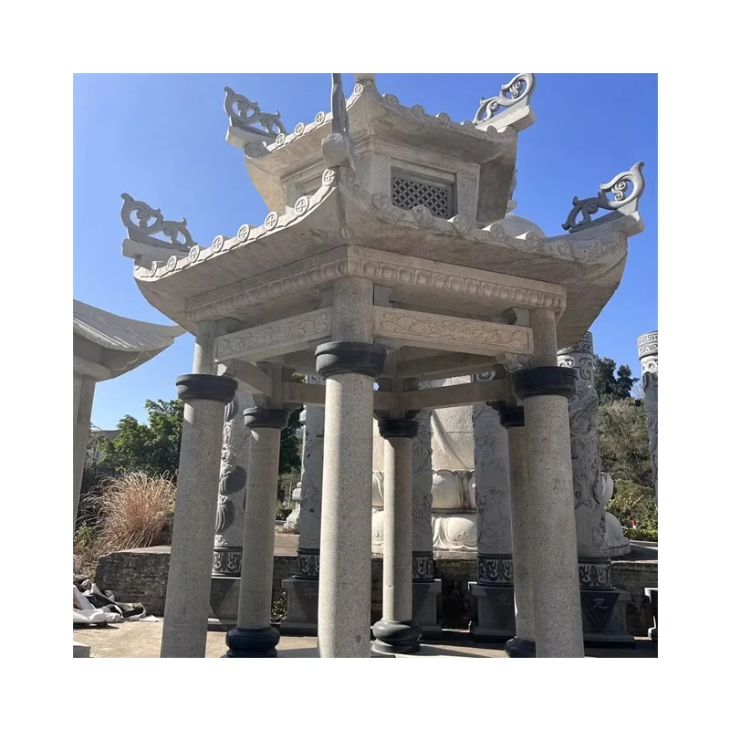 Custom High Quality Modern Granite Gazebo Statue Large Outdoor Garden Sculpture with Natural Design for Temple Application