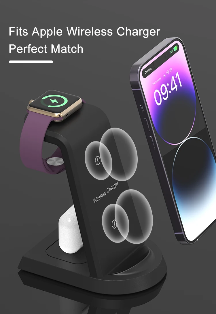 Desk 15w Fast Wireless Charging Dock 3 In One Qi Stand Charger Station