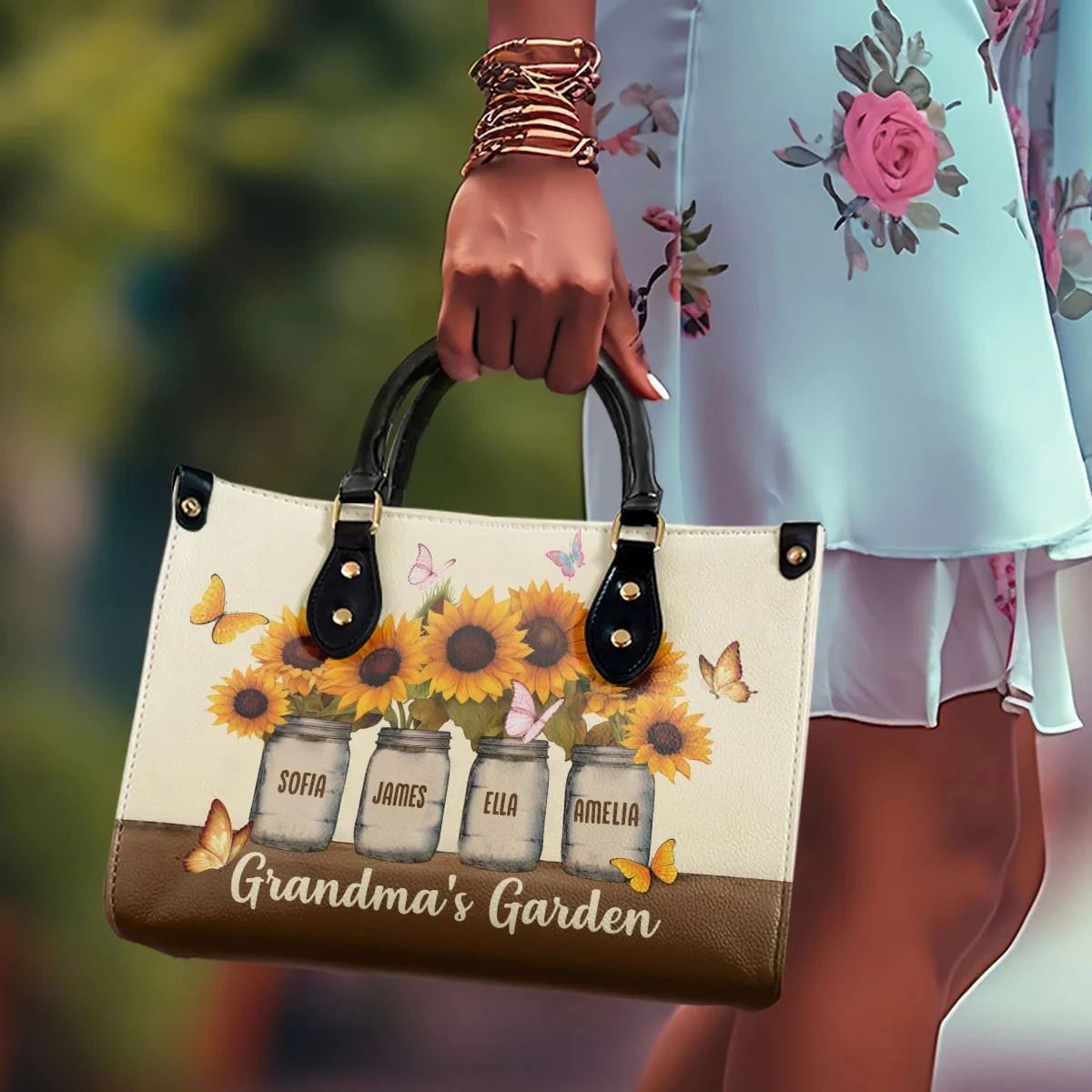 Grandma's Garden Personalized Purple Leather Handbag Women