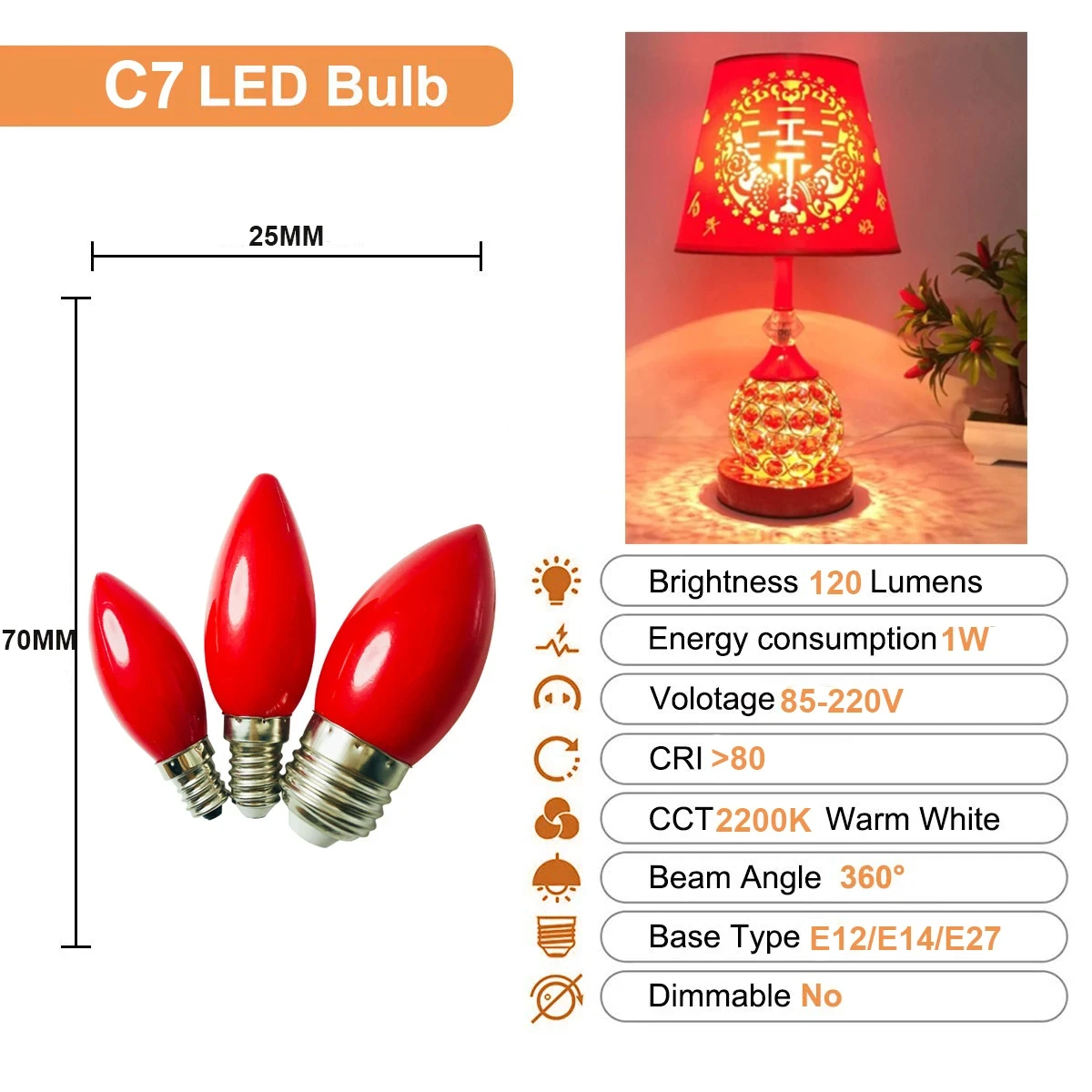 E12/e14 Candle Shape Bulb Led Energy Saving Light Bulb for Buddha Red Lotus God Lamp Light Buddhist for Chinese Wedding