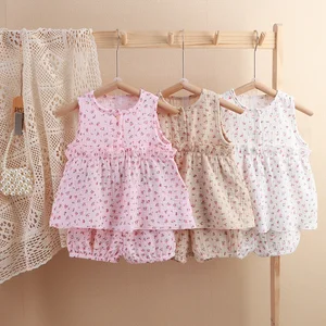 Muslin Baby Clothes Floral Skirt Shorts Two-Piece Set Double-Layer Cotton Gauze Pajamas Baby Clothing Sets