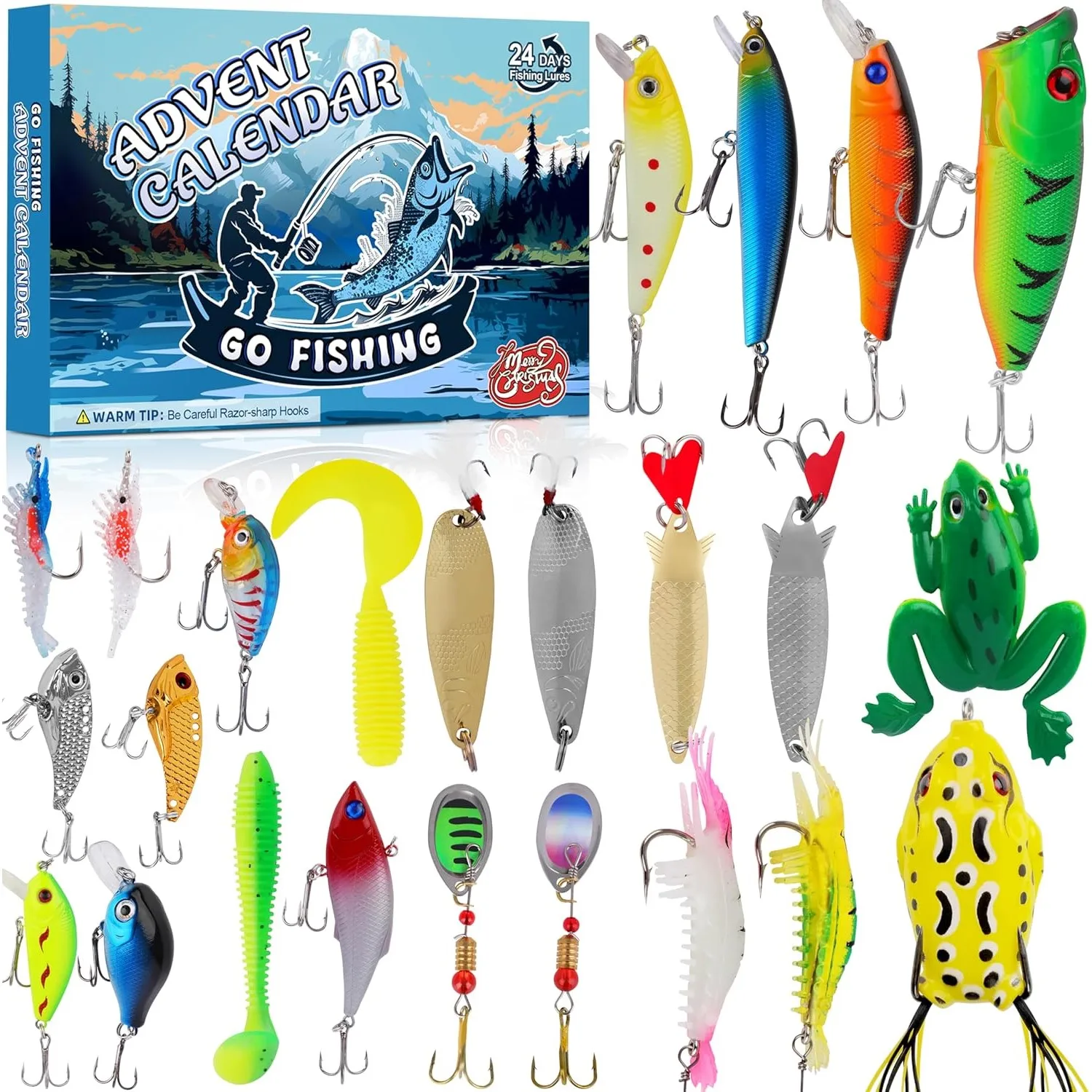 Fishing Advent Calendar 2024, 24 Days Of Christmas Countdown Calendar With Fishing Lures Set For Fisher