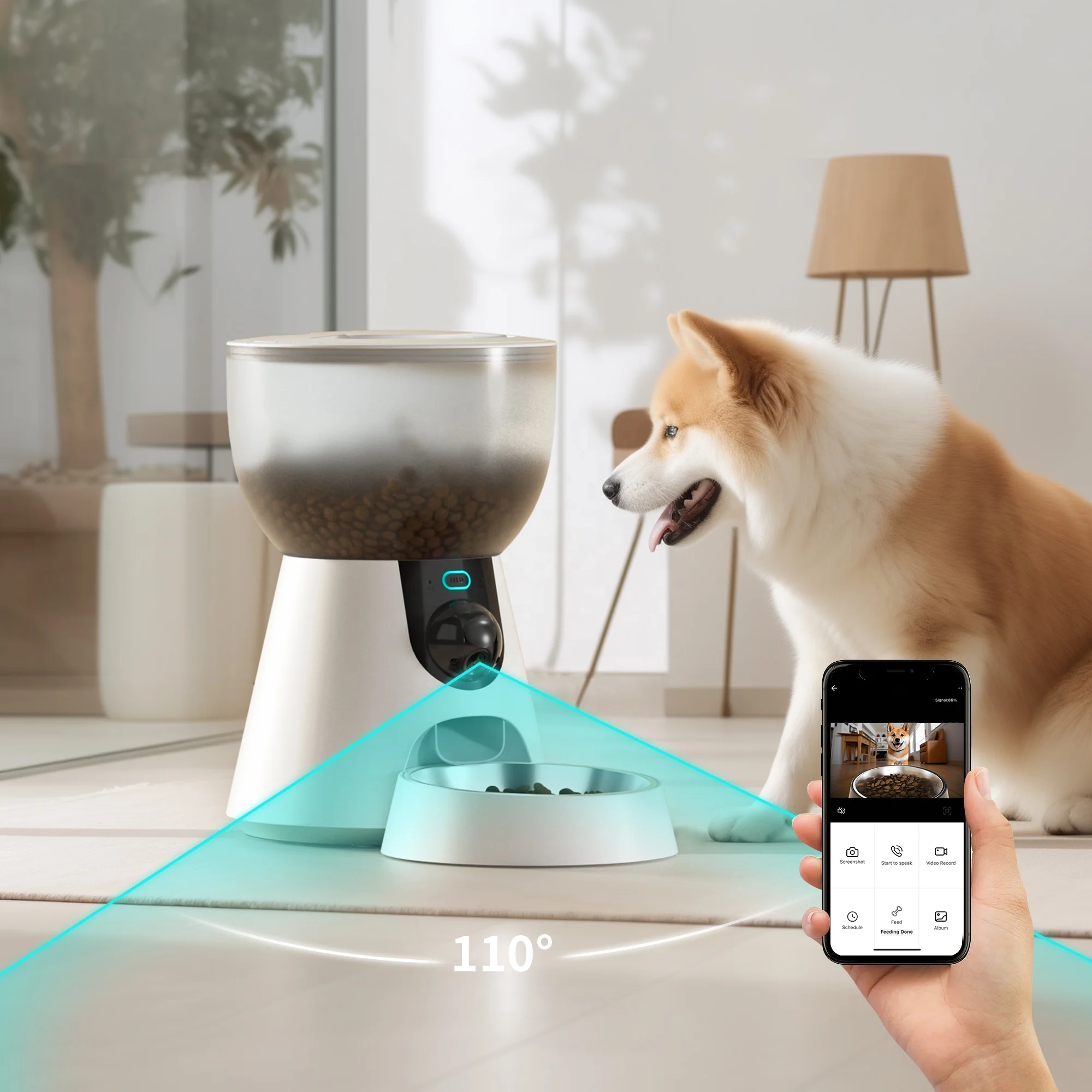 Petwant Private Label Custom 4L Auto WIFI Two-way Voice Call Dual Power Supply Dog Cat Feeder With Double Stainless Steel Bowls