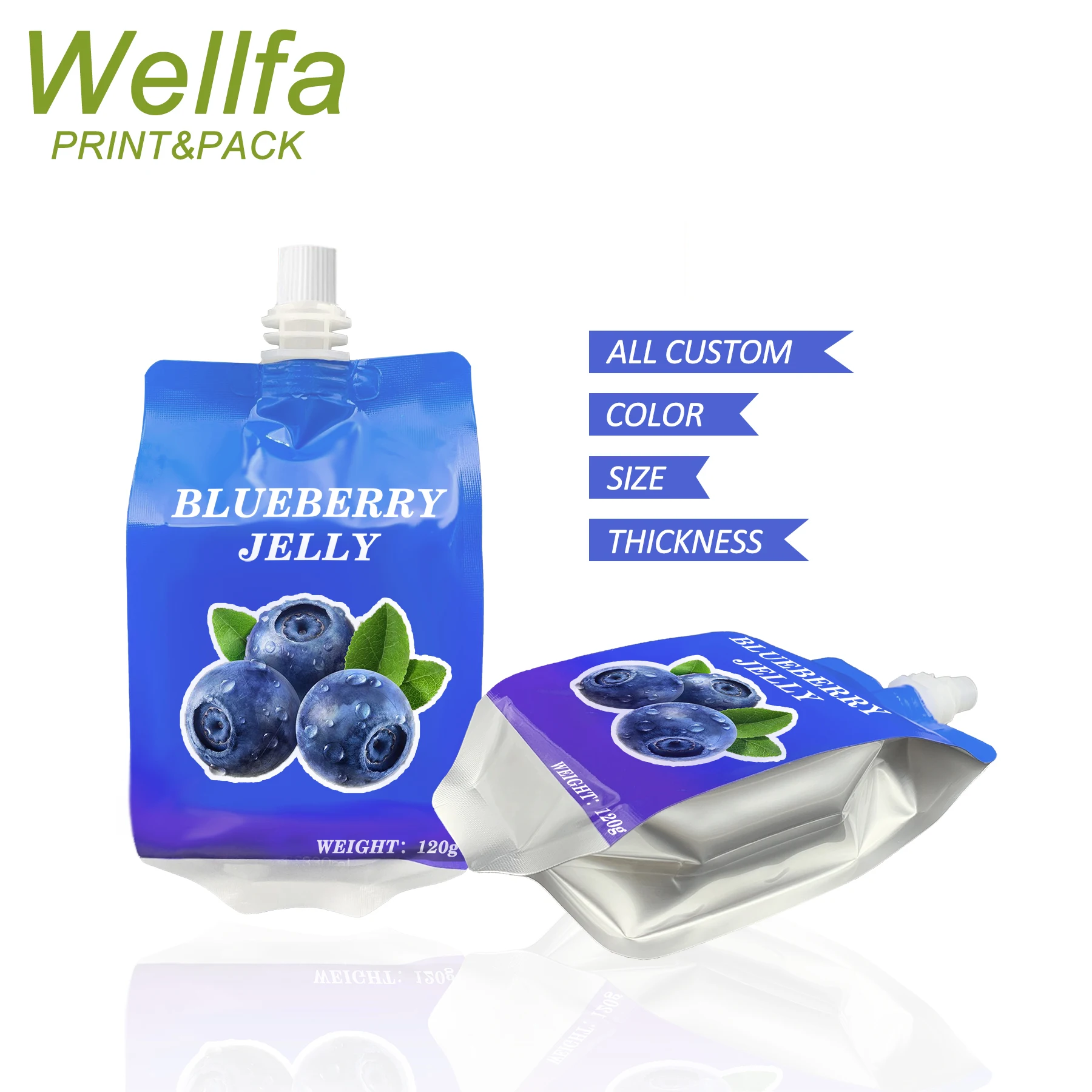 Factory Custom Printed Stand Up Reusable Squeeze Jelly Juice Doypack