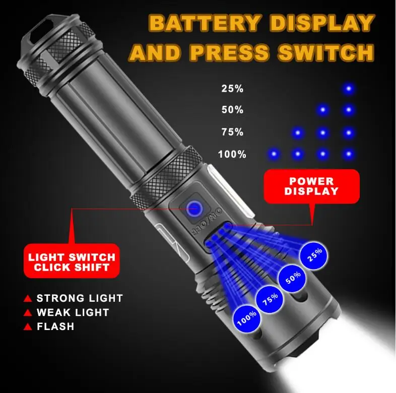 Powerful Bright Light Cob Torch Price Tactical Lampe Torche Led XHP99 P70 Torch Rechargeable Led Flashlight