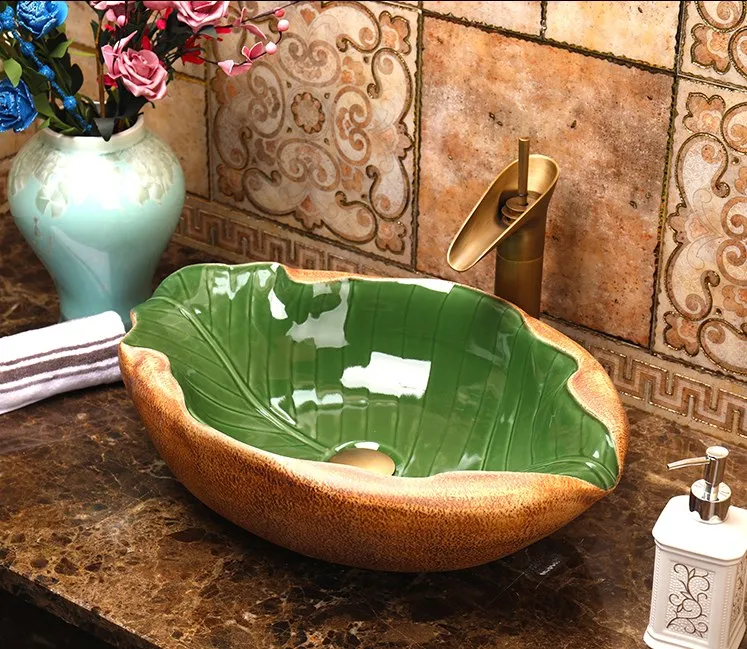 SDAYI Sanitary Ware Handmade Irregular Ceramic Wash Basin Leaf Like Countertop Wash Basin Lavabo Sink Washbasin Toilet Basin