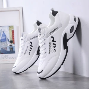 Men's Fashion Trend Lace-Up Sports Shoes Cross-Border Leather Breathable Cushioned Lightweight Soft Bottom Casual Mesh All