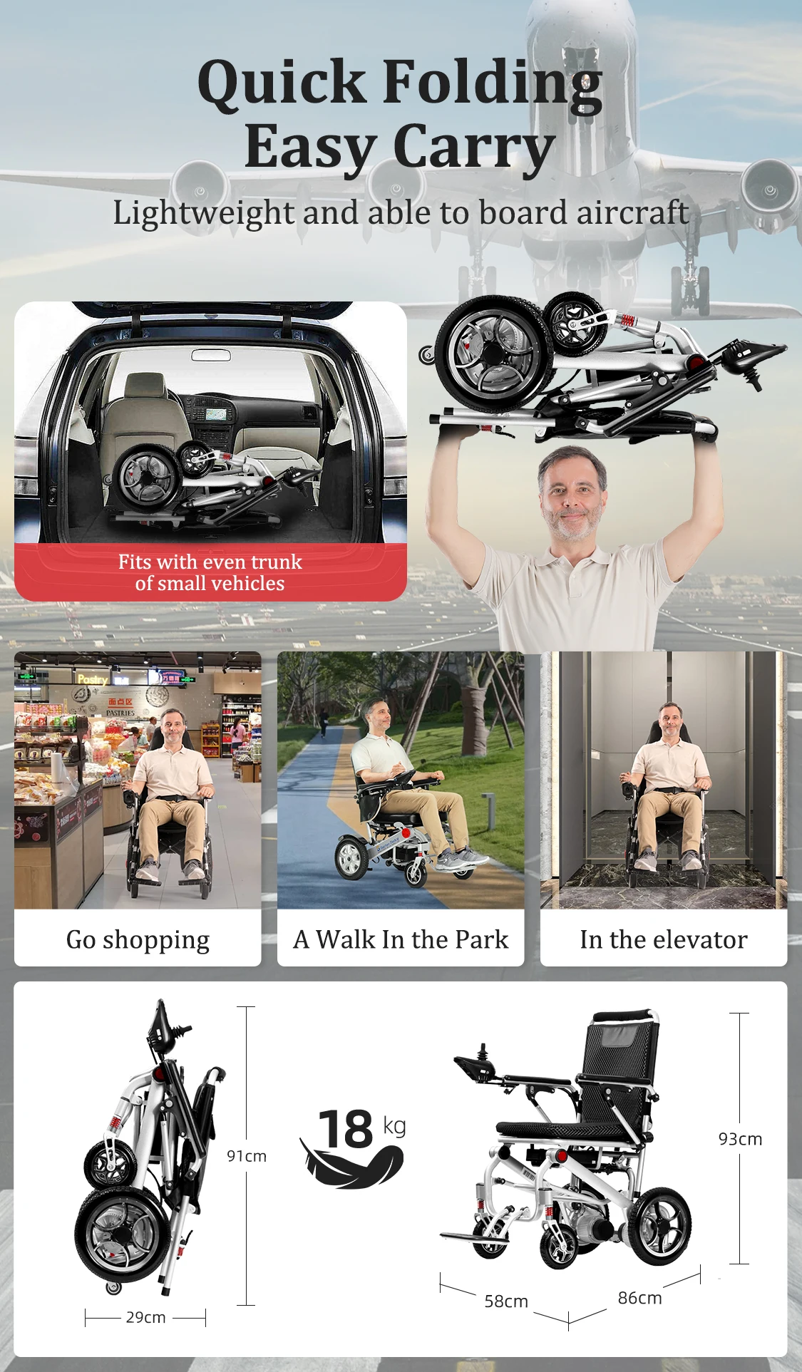 2024 Best Selling Travel Ultra Light Remote Auto Folding Wheelchair