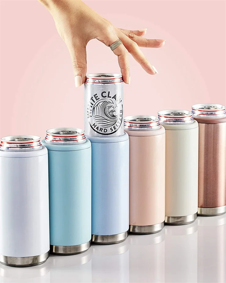Sublimation Insulated Slim Can Cooler In Stainless Steel Insulated