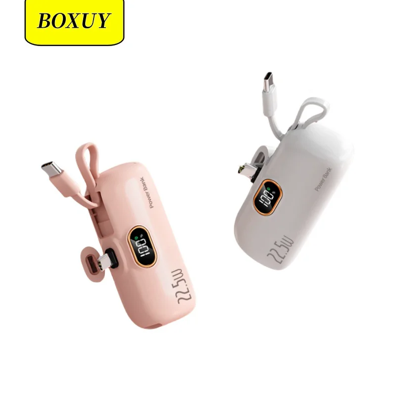 Mini Fast Charging Powerbank 5000mAh Portable Built-in Cable