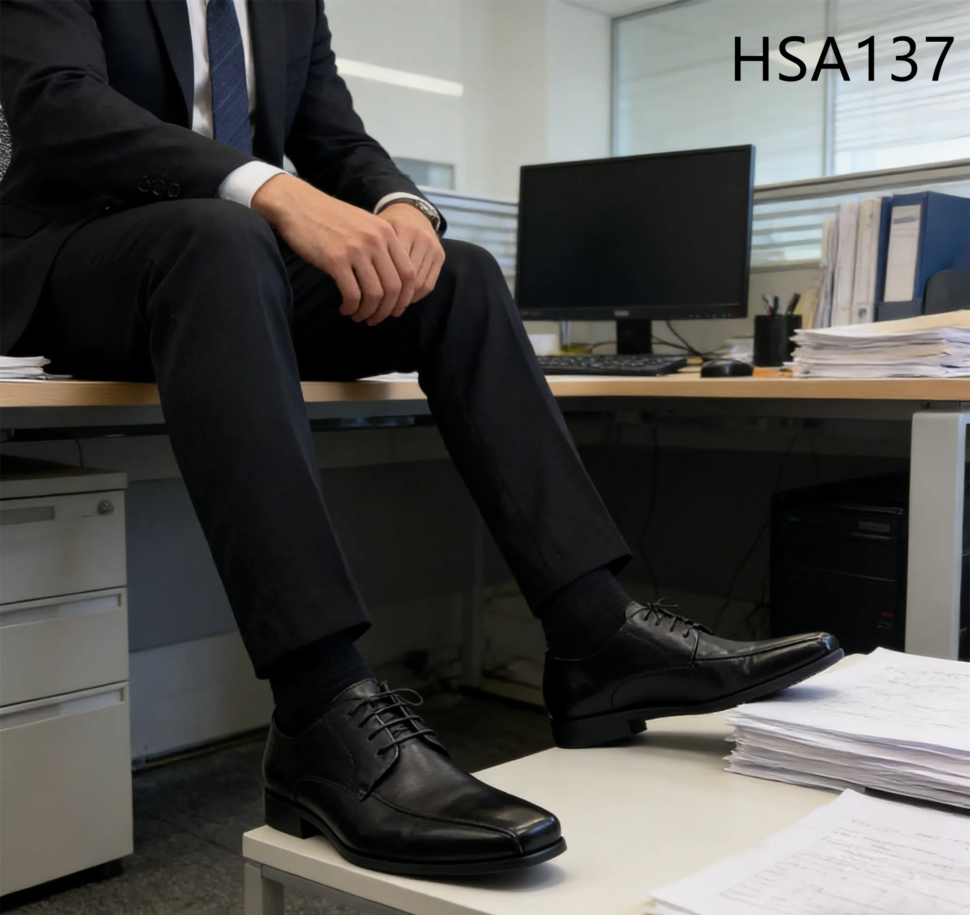 HY,Important Occasion Full Grain Leather Anti-odor Men Dress Shoes Modern Minimalist square Toe Style Black Office Shoes HSA137