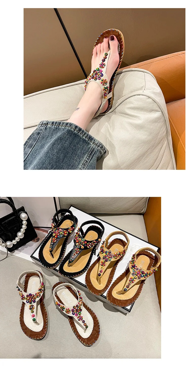 Plussize Sandals 2023 New Slippers Shoes Bohemian Sandals Beaded