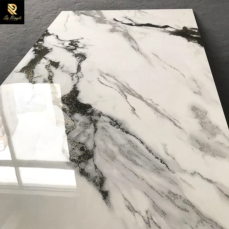 Springletile Interior Marble Tile Polished Kitchen Anti-slip Ceramic Gold Glitter Black Panda White Floor Glazed Porcelain Tile