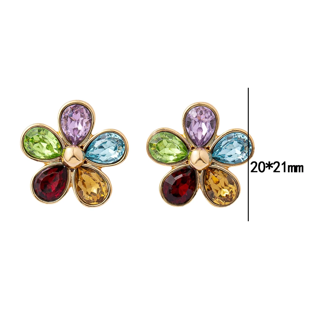 product 2024 hot selling classic style stained glass gold plated flower stud earrings wedding jewelry mainly made of zinc alloy-1