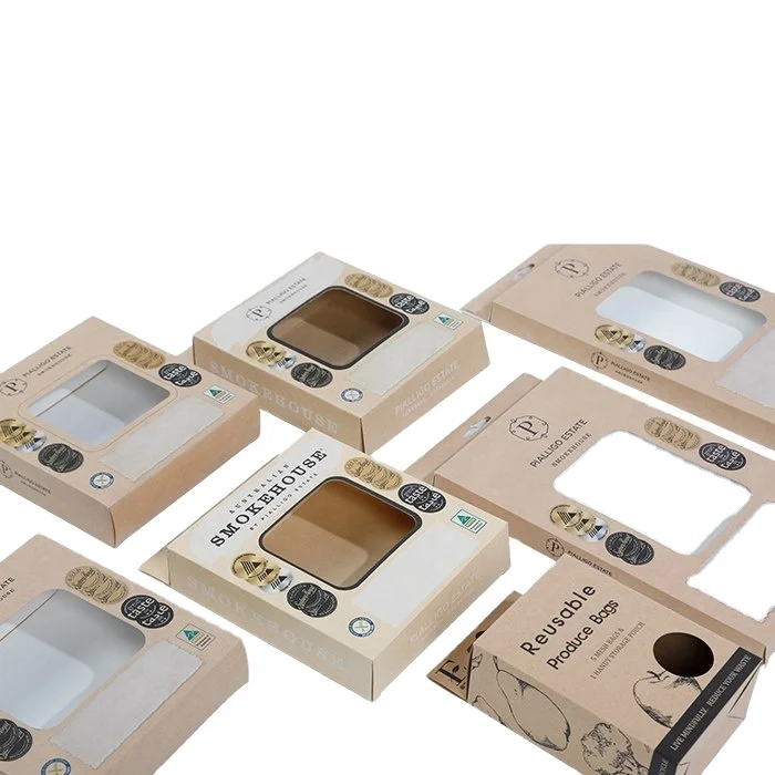 Personalized Custom Cardboard Euro hang Tag  Eco Paper Packaging Craft Kraft Box with Window