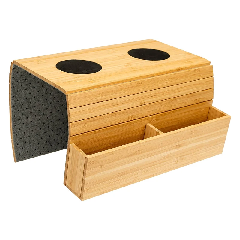 Wholesale 2025 Hot Selling Bamboo Sofa Arm Tray Couch Armrest Cup Holder with Storage Pocket for Drinks Cellphone Remote Control