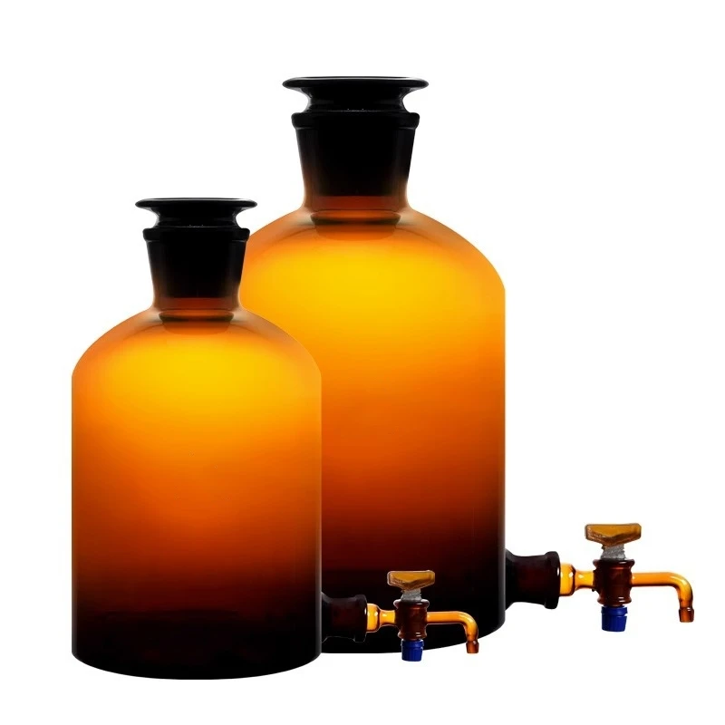 2500ml 5000ml 10000ml 20000ml Clear Amber Laboratory Reagent Perfume Use Ground Glass Bottle With Glass Stopper Lid and Tap